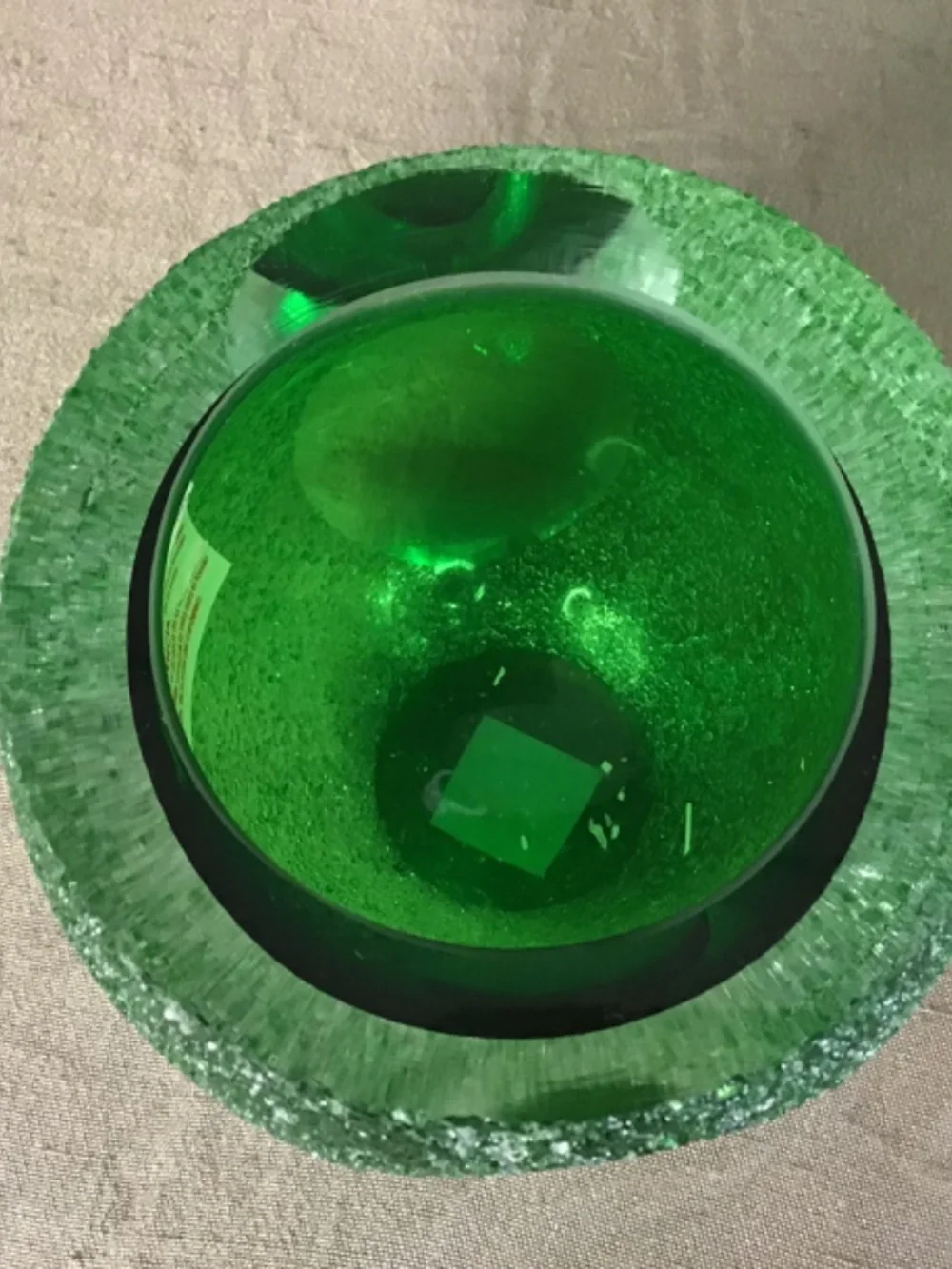 NWT- MCM “Geode” Green Votive Handmade Art Glass Sugared Candle Holder w/ Box